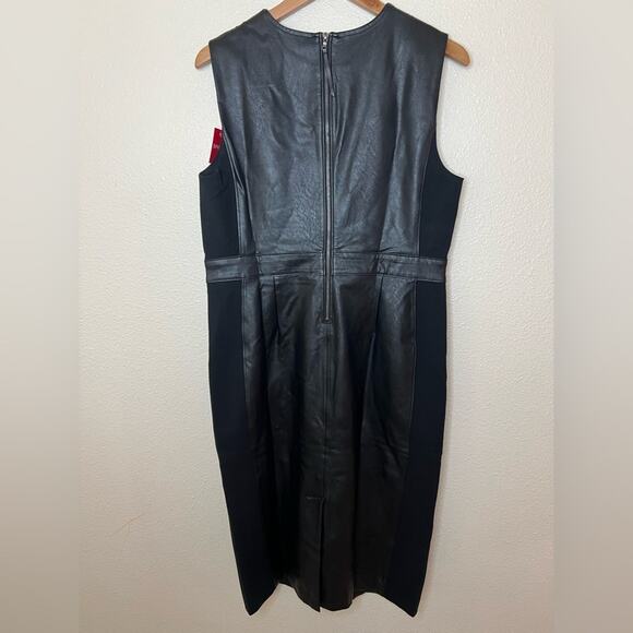 SPANX Faux Leather Combo Panel Knit Midi Sheath Dress Luxe Black NEW Womens XL - Picture 7 of 12